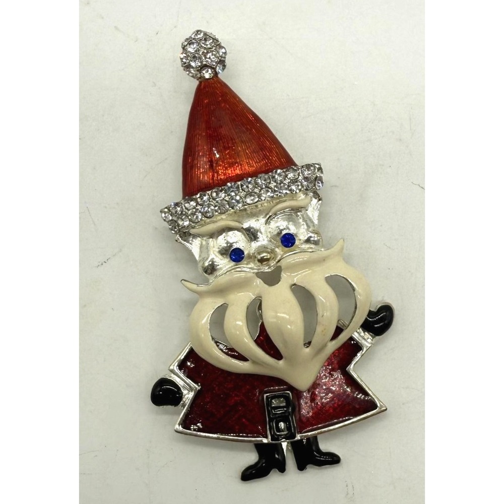 Vintage Beatrix Santa Claus Brooch Pin Pendant Red Enamel Rhinestone‎ Christmas